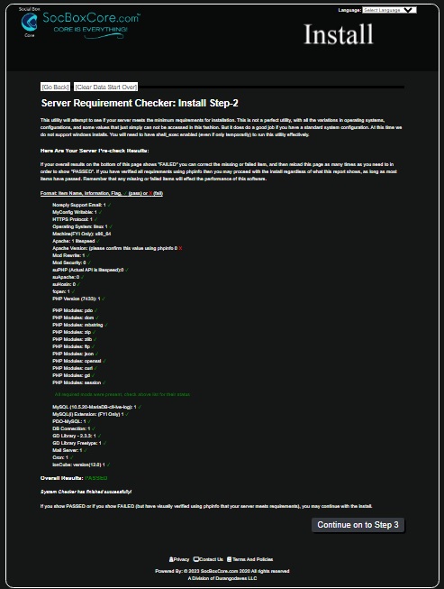 Install requirement check page display